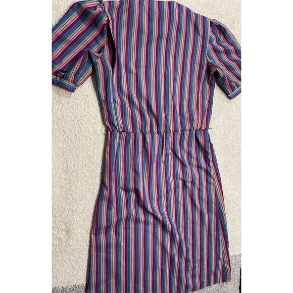 VTG Betsys Things Dress Rainbow Striped Midi 70s-80s Womens Size 7 Short Sleeve - Picture 7 of 9